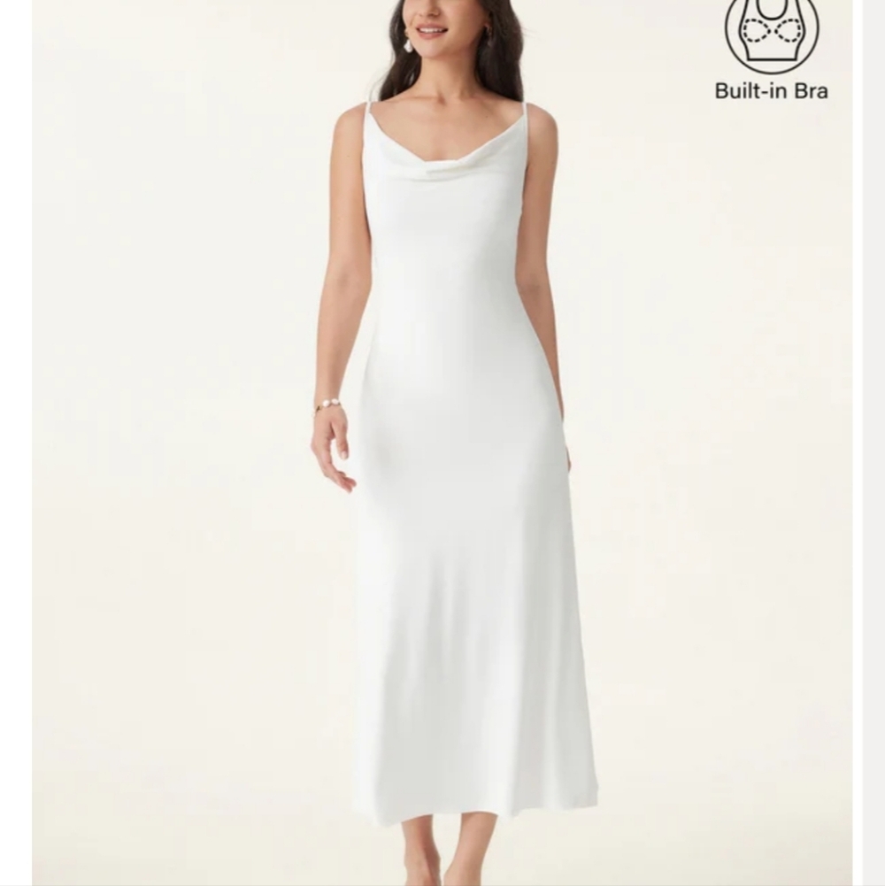 OGL White Maxi Slip Dress with Cowl Neck
